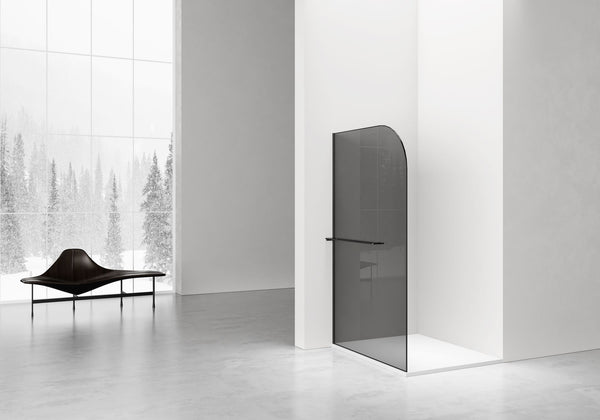 Curved Walk-in Shower | 120x200cm | Towel Holder | Matte Black | Curved Grey Smoked Glass