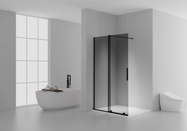 X Slide Walk-in Shower with Sliding Door | 120x200cm | Matte Black | Grey Smoked Glass