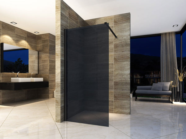 Aloni Walk-in Shower | 90x200cm | Matt Black | Grey Smoked Glass