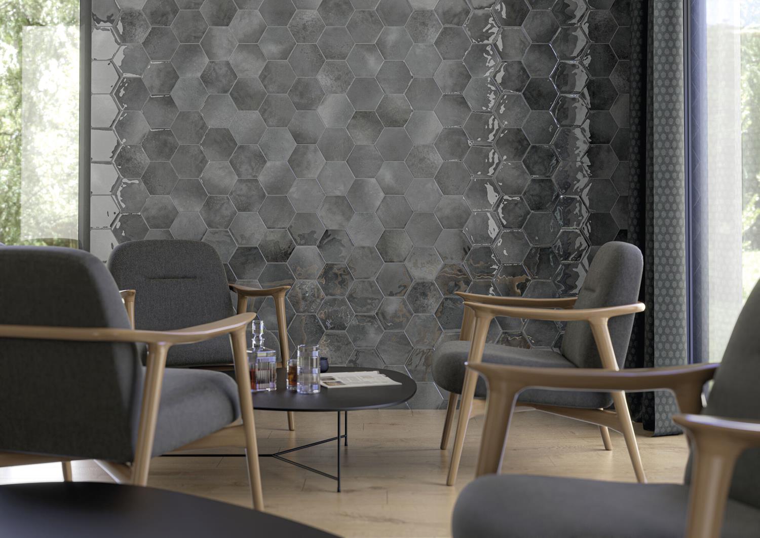 Wandtegel Hexagon Moon Grey glans 16x18 - WDtegels