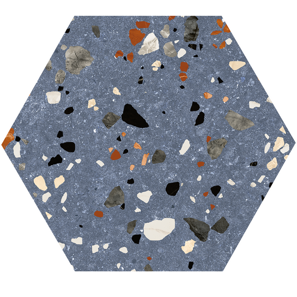 Vloertegel Gobi Blu hexagon 20x24