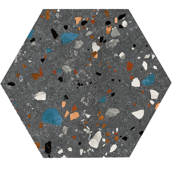 Vloertegel Gobi Nero hexagon 20x24