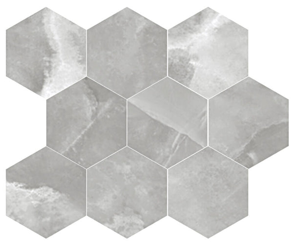 Onyx ek Grey mozaiek pulido hexagon op net van 26x30