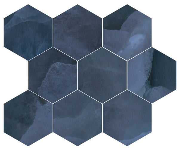 Onyx ek Blue mozaiek pulido hexagon op net van 26x30