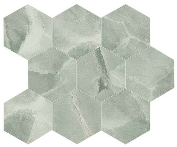 Onyx ek Jade mozaiek pulido hexagon op net van 26x30