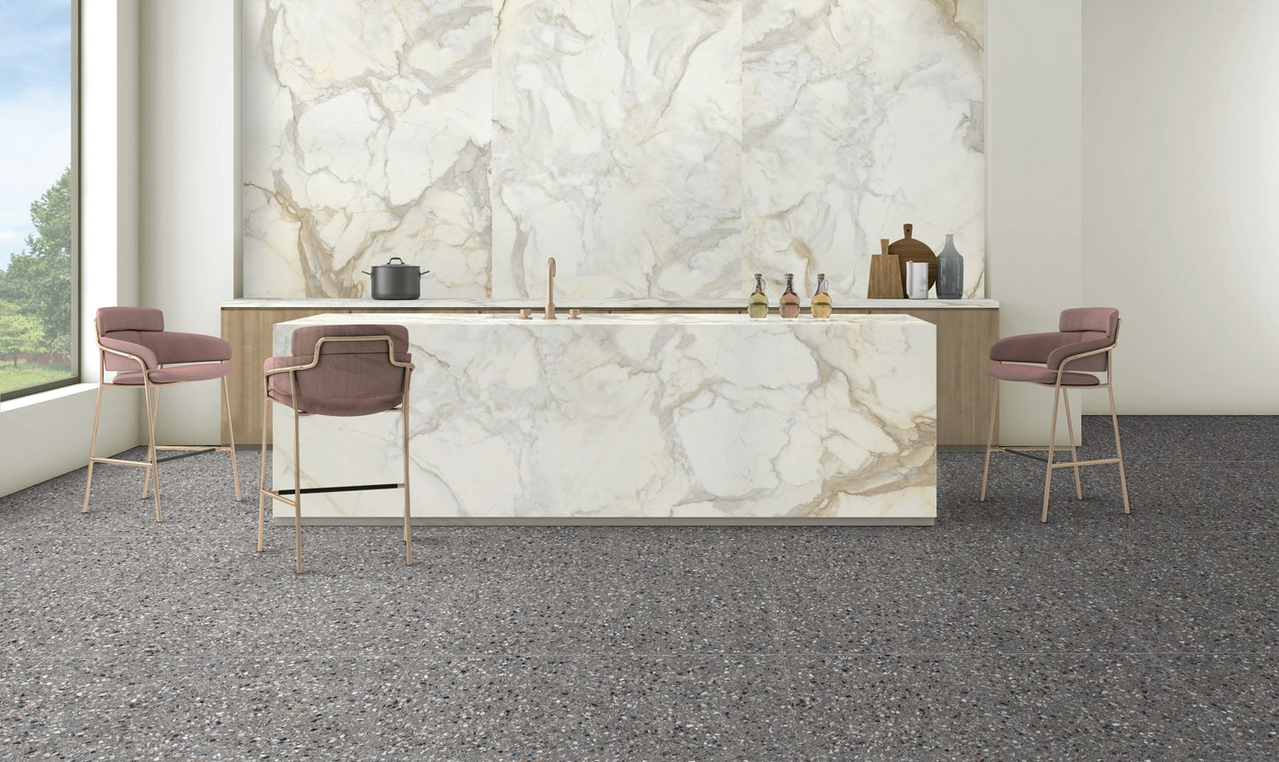 Vloertegel Medley terrazzo Antracite 60x120 rett - WDtegels