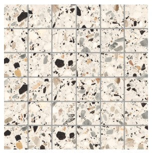 Medley terrazzo Crema mosaico 5x5 sobre malla de 30x30
