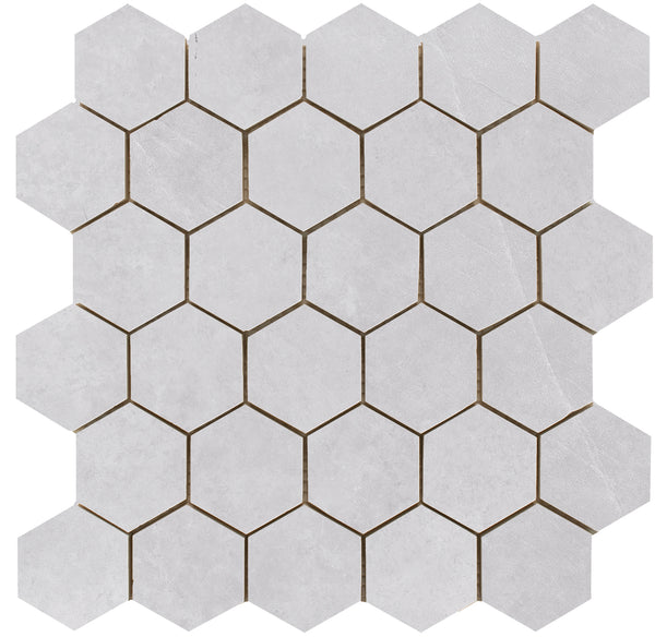 Statale Pearl hexagon mosaic on mesh of 26.3x27.4