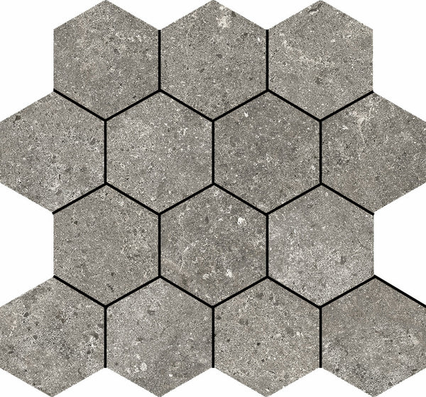 Stoneland Grey mosaic hexagon on mesh of 29x27cm
