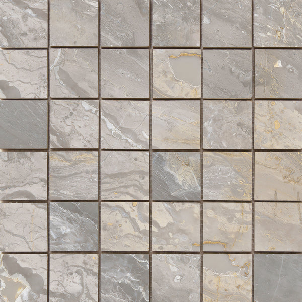 Mosaico de lujo beige pulido 5x5 sobre malla de 30x30