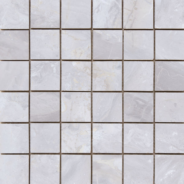 Mosaico de lujo White pulido 5x5 en malla de 30x30