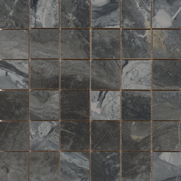Mosaico de lujo Dark pulido de 5x5 en malla de 30x30
