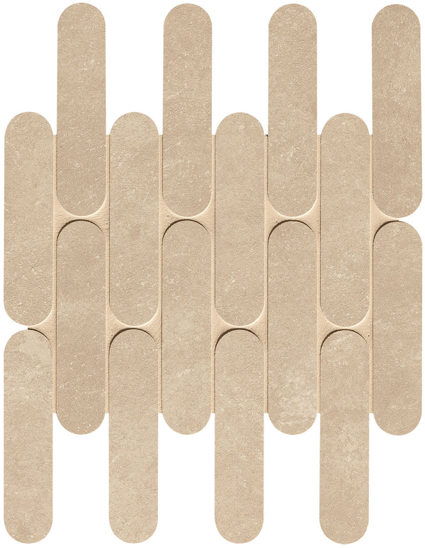 Nobu Beige curve mosaic 3.5x14.5 on a 29x29.5 net