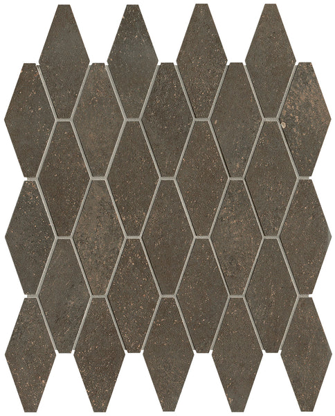 Nobu Cocoa mosaic rhombi 5x11.5 round on mesh 31x35.5