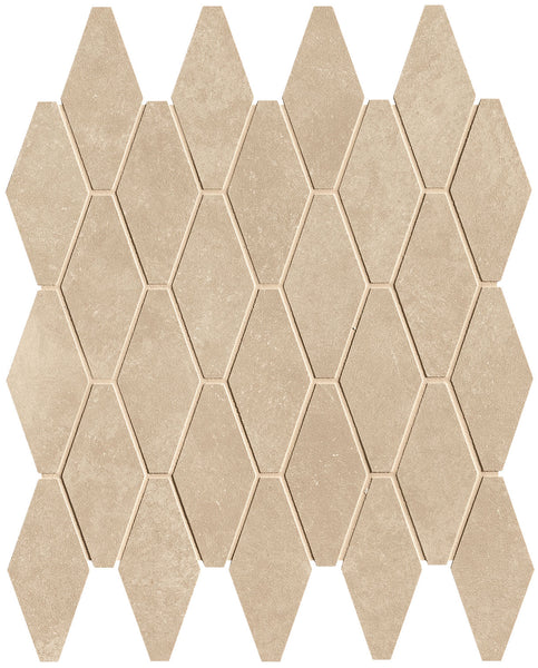 Nobu Beige rhomboid mosaic 5x11.5 round on 31x35.5 mesh