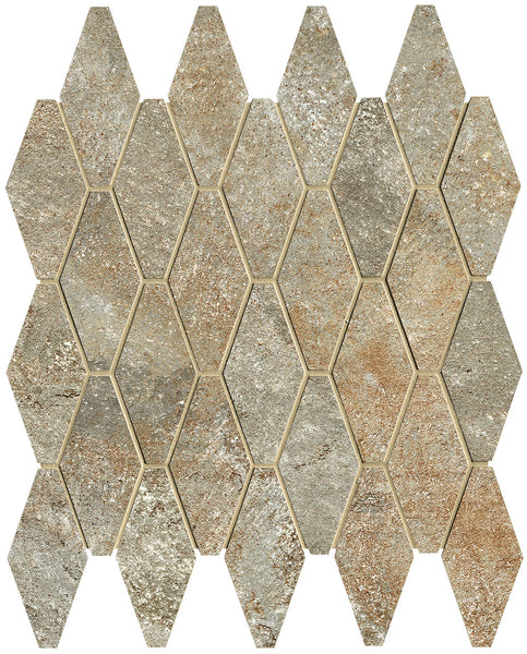 Nobu Slate rhomboid mosaic 5x11.5 rounded on a 31x35.5 mesh