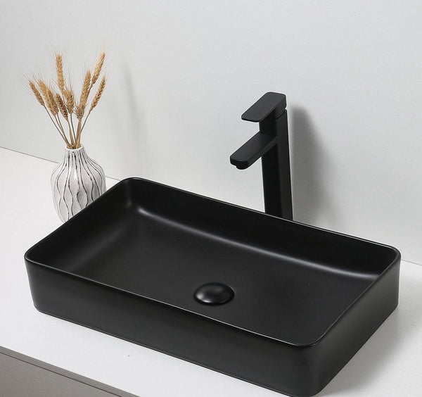 Lavabo sobre encimera Lorens rectangular | 60x34x11cm | Negro mate
