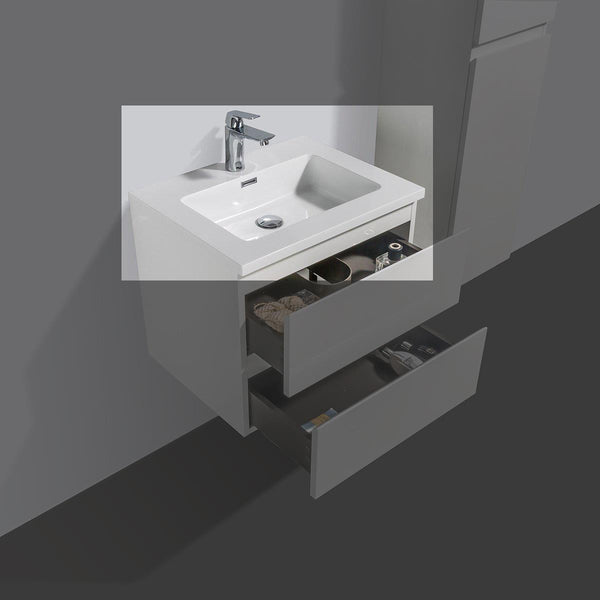 Lavabo de mármol mineral Tieme blanco 60 cm con orificio para grifería
