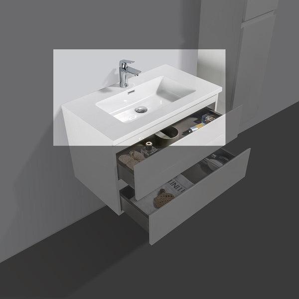 Lavabo de mármol mineral Tieme blanco 80 cm con orificio para grifería