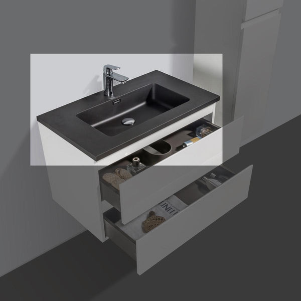 Lavabo de piedra de cuarzo negro Tieme de 80 cm con orificio para grifería