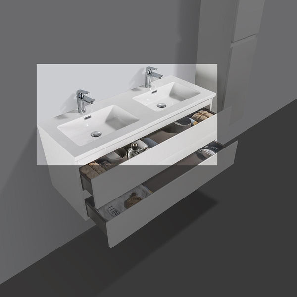 Lavabo de mármol mineral Tieme blanco 120 cm con orificio para grifería