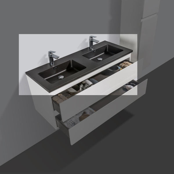 Lavabo de piedra de cuarzo negro Tieme de 120 cm con orificio para grifería