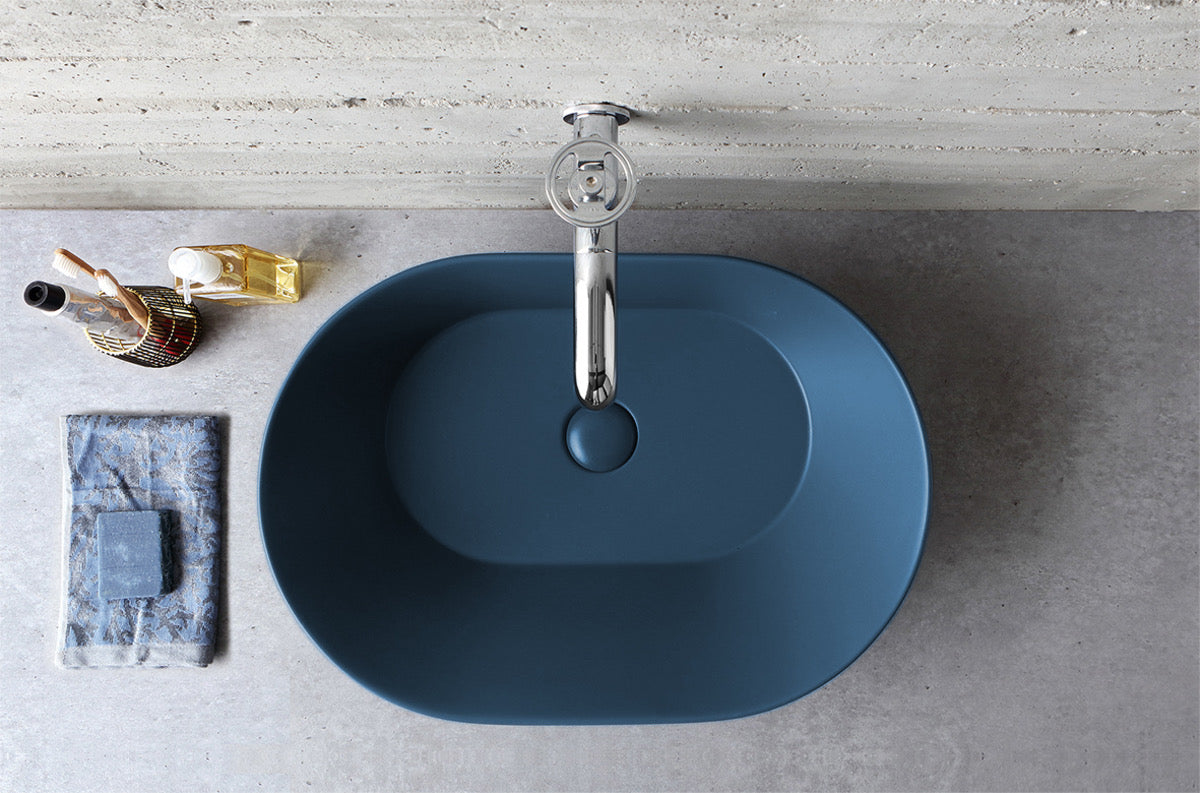 Mees design waskom ovaal mat blauw