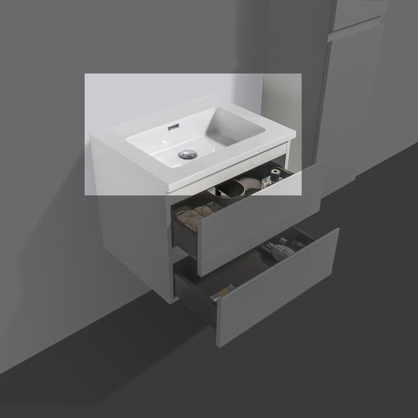 Mineraalmarmer wastafel Tieme 60cm wit zonder kraangat