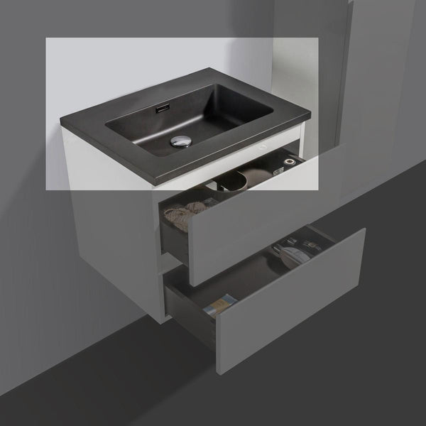 Lavabo de piedra de cuarzo Tieme 60cm negro sin orificio para grifería