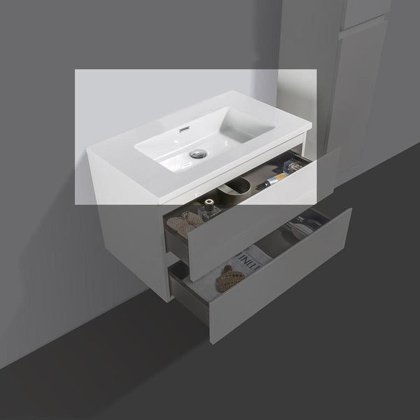 Mineraalmarmer wastafel Tieme 80cm wit zonder kraangat