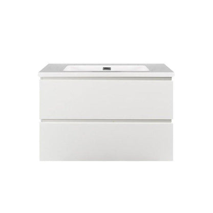 Lavabo de mármol mineral Tieme 80cm blanco sin orificio para grifería