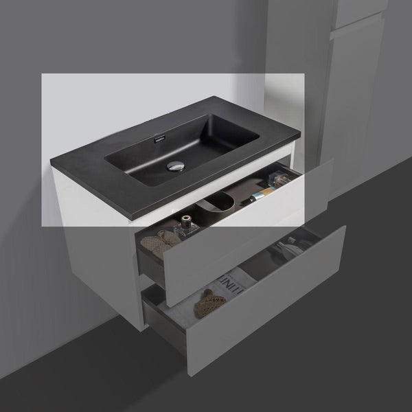 Lavabo de piedra de cuarzo Tieme 80cm negro sin orificio para grifería