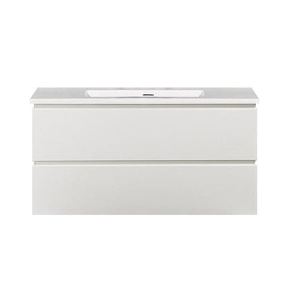 Lavabo de mármol mineral Tieme 100cm blanco sin orificio para grifería