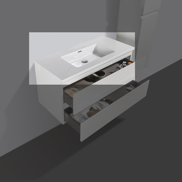 Lavabo de mármol mineral Tieme 100cm blanco sin orificio para grifería