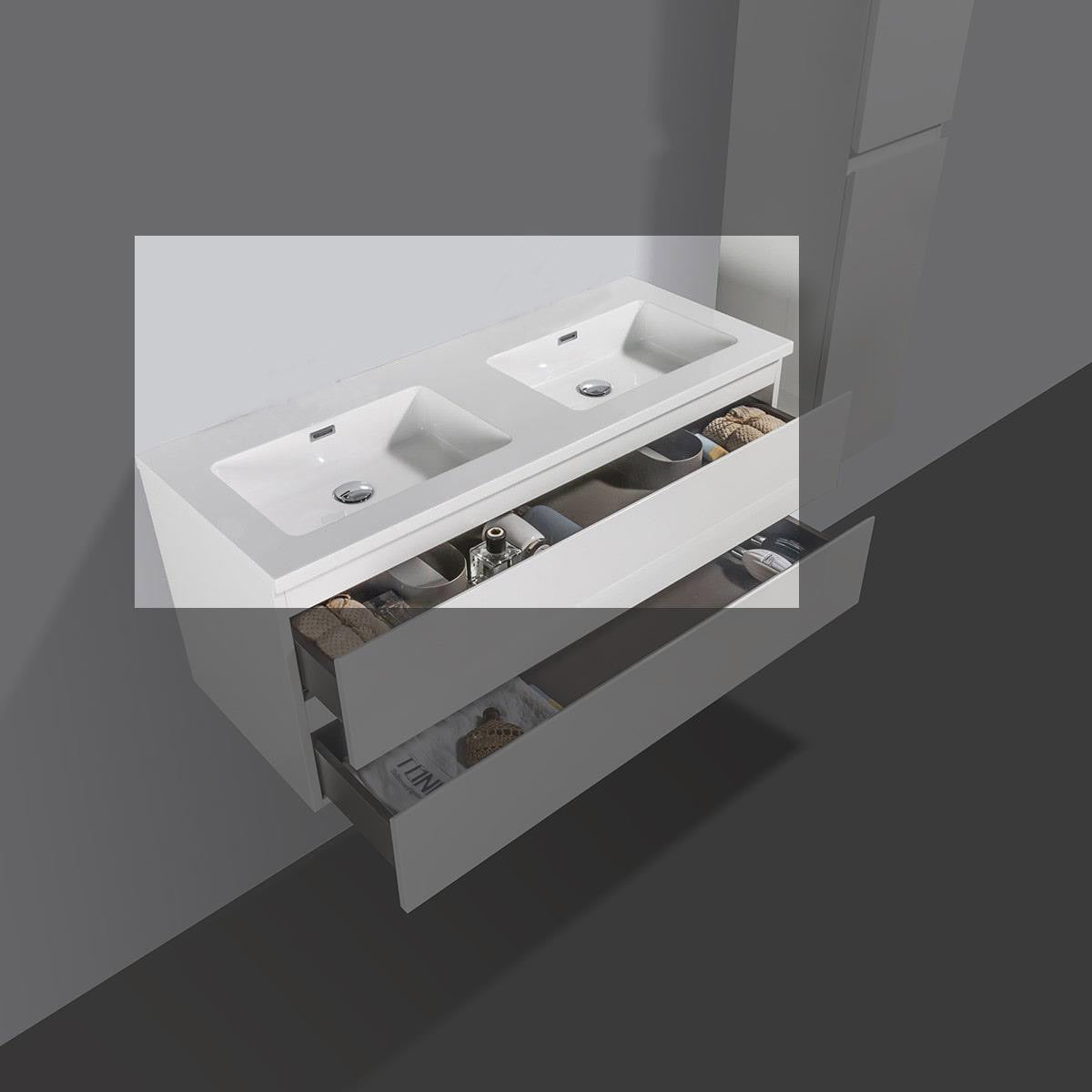 Lavabo de mármol mineral Tieme 120cm blanco sin orificio para grifería