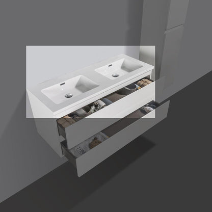 Lavabo de mármol mineral Tieme 120cm blanco sin orificio para grifería