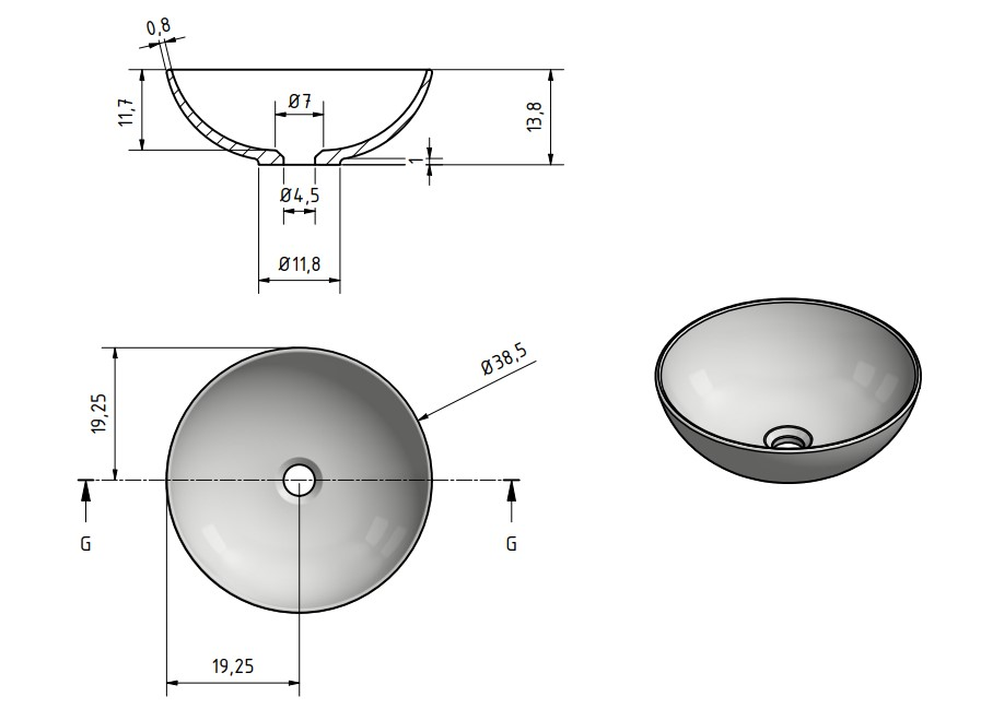 Solid surface waskom Sanne zwart EXT - WDtegels