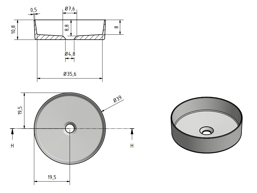 Solid surface waskom Tess grijs - WDtegels