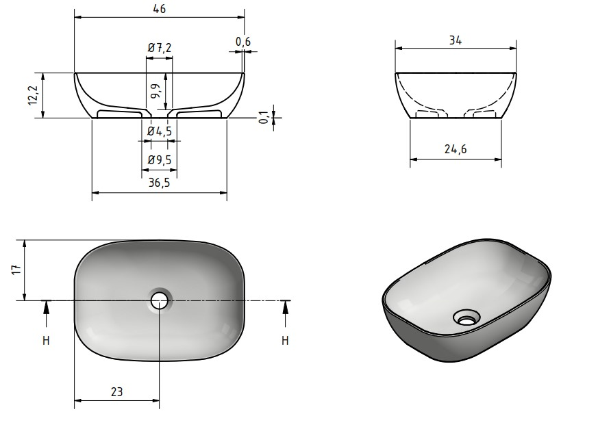 Solid surface waskom Maud zwart EXT - WDtegels