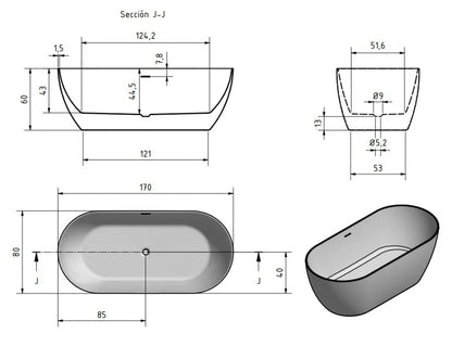 Vrijstaand bad Sem wit mat