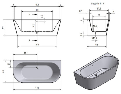 Bañera adosada Juul, blanco mate