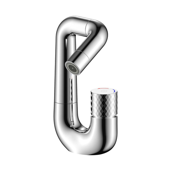 Aloni Flow Basin Mixer Tap | Push Button | Swivel Spout | Chrome
