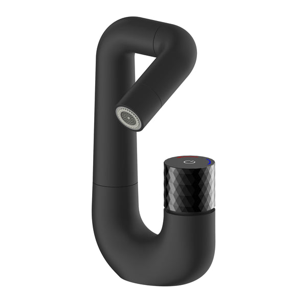 Aloni Flow Basin Mixer Tap | Push Button | Swivel Spout | Matt Black