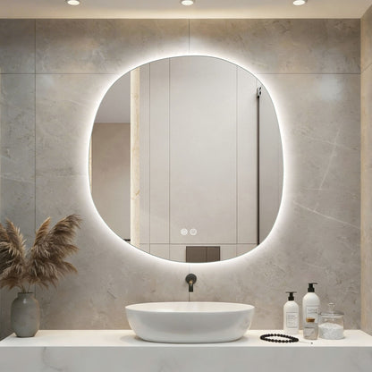 Aloni Pebble spiegel 80x85cm organische vorm in badkameropstelling