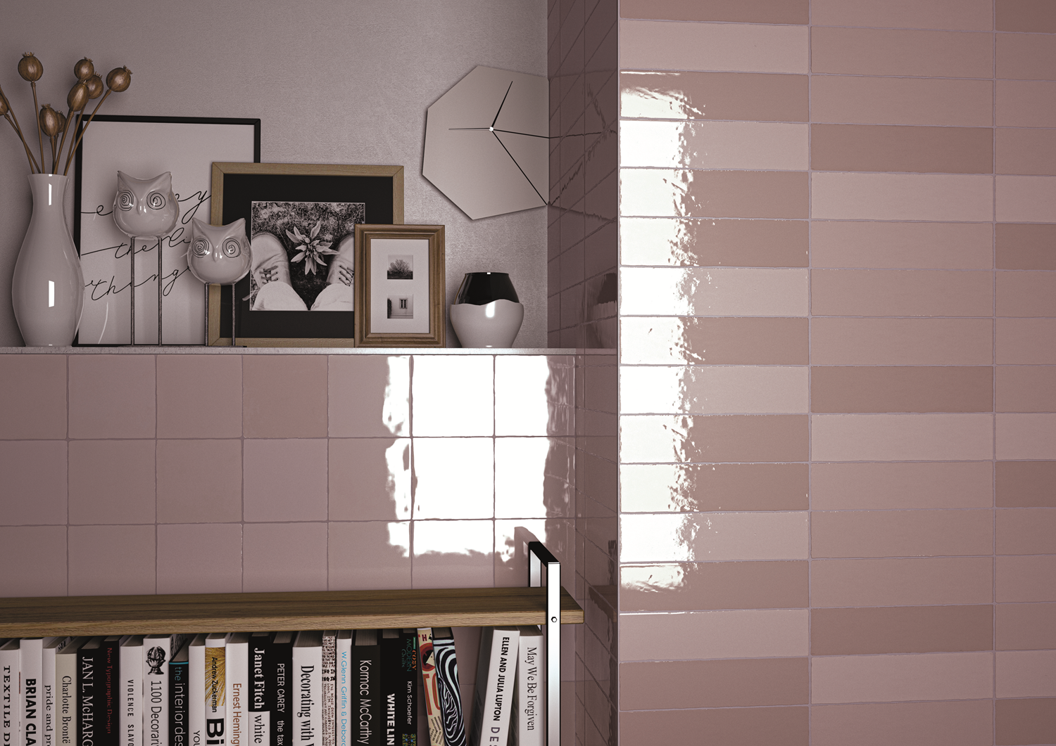 Moos Pink handvorm 6,5x26 glans - WDtegels