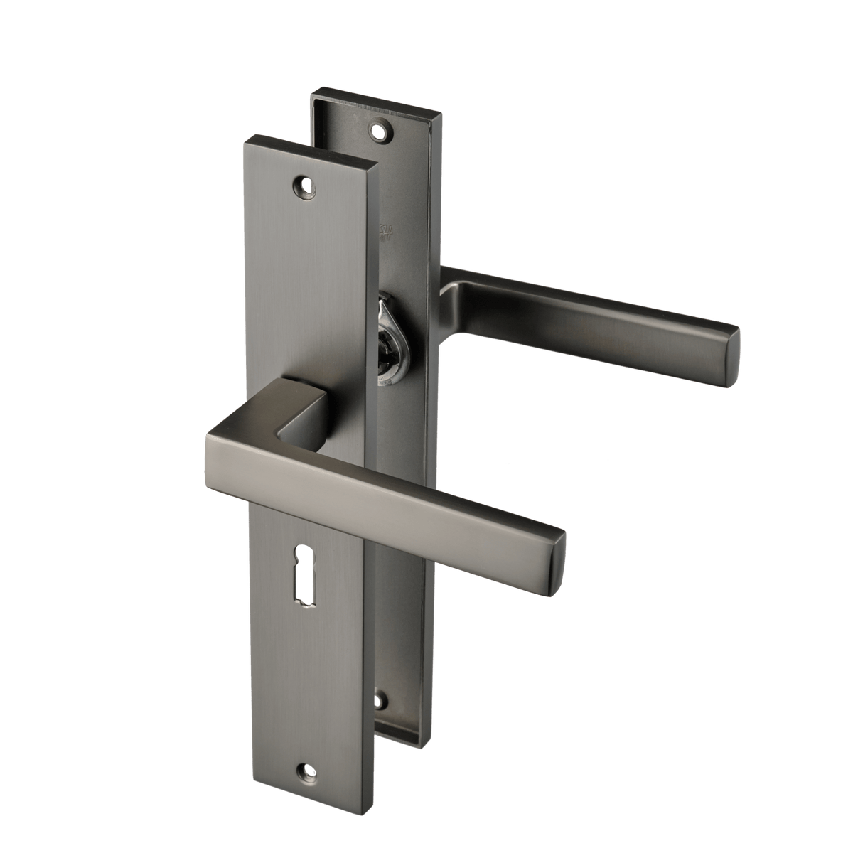 Deurklink Fano in gun metal met sleutelgat 56 mm