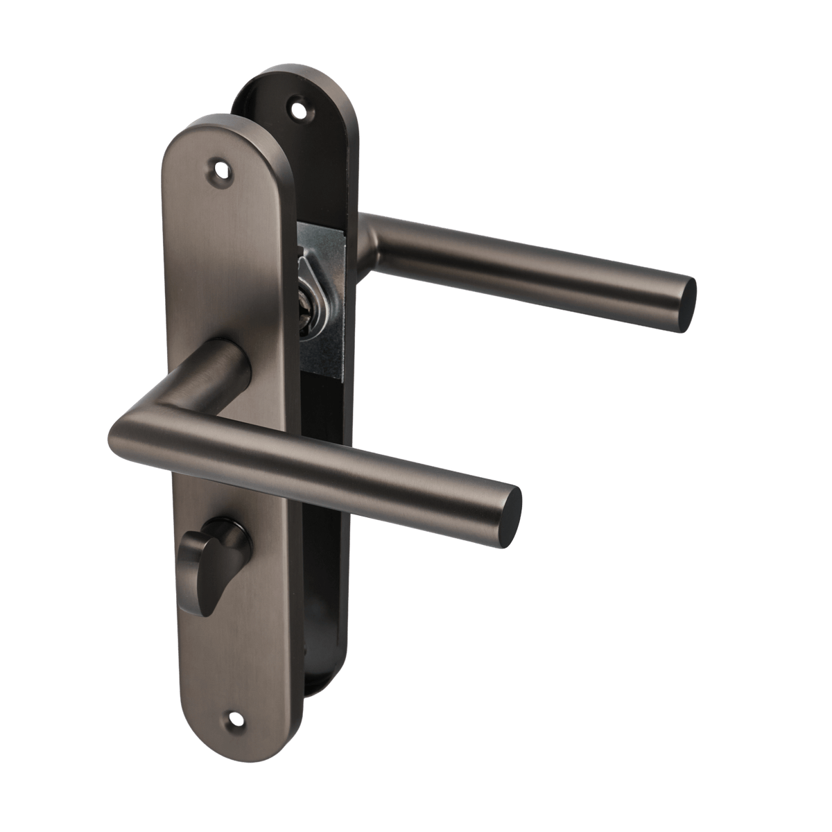 Deurklink Torino in gun metal met WC-sluiting 63 mm