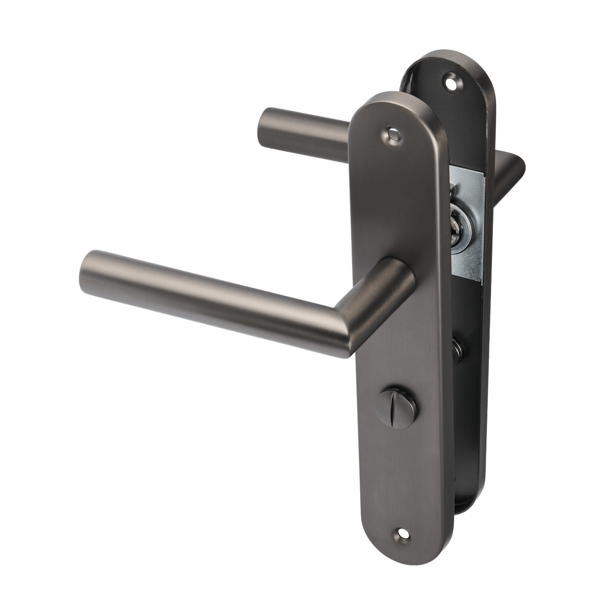 Deurklink Torino in gun metal met WC-sluiting 63 mm