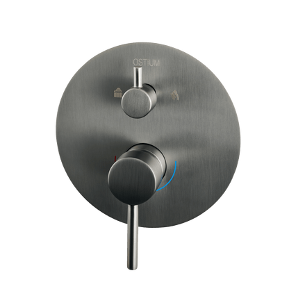 Detail van de bediening van inbouw regendoucheset Terni in gun metal