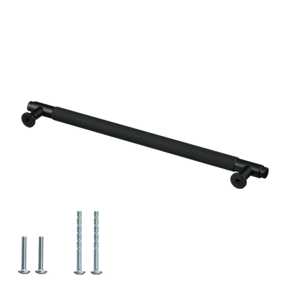 Meubelgreep in zwart met diamond cut structuur, hartafstand 224 mm, lengte 256 mm met bevestigingsmateriaal